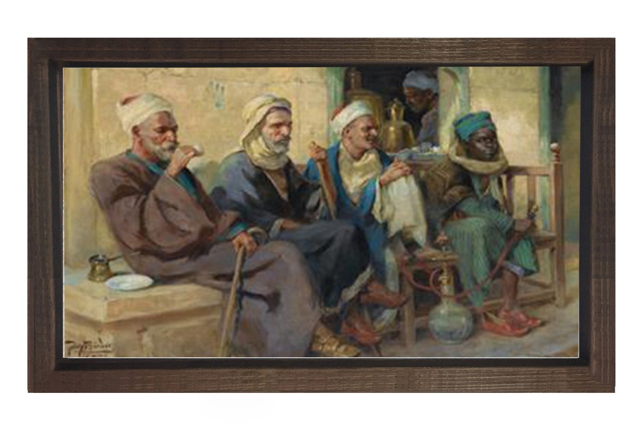 Osmanlı Kahvehanesi Tablosu Kahverengi Ahşap Çerçeve - 50x90