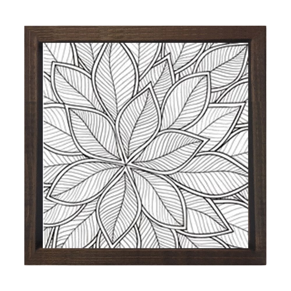 Çiçekli Desen Boyama Tablo Tablosu Kahverengi Ahşap Çerçeve - 80x80