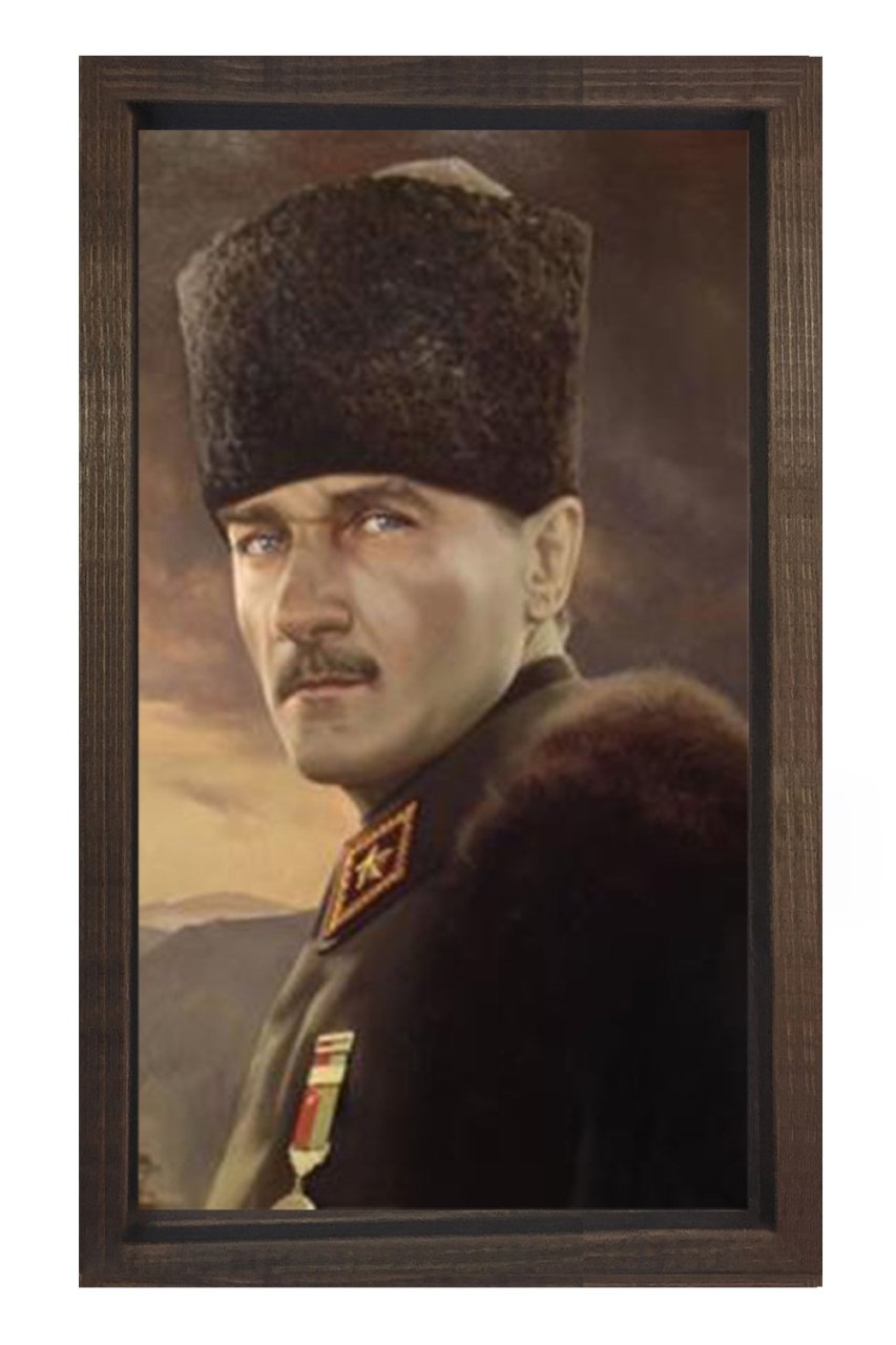 Atatürk Portre Tablosu Kahverengi Ahşap - 100x150