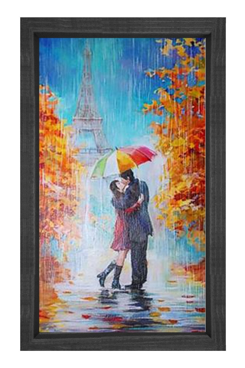Eiffel Kulesi Ve Çift Tablosu Siyah Ahşap Çerçeve - 50x70