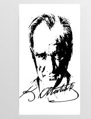 Atatürk Ve İmzası Tablosu Çerçevesiz - 100x150
