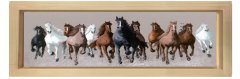Koşan Atlar Tablosu Naturel Ahşap Çerçeve - 150x50