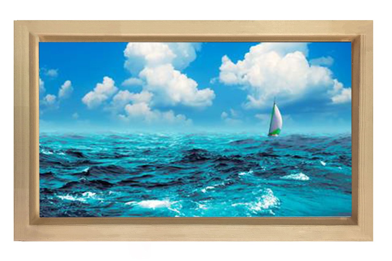 Berrak Deniz Yelkenli Tablosu Naturel Ahşap Çerçeve - 45x30