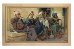 Osmanlı Kahvehanesi Tablosu Naturel Ahşap Çerçeve - 45x30