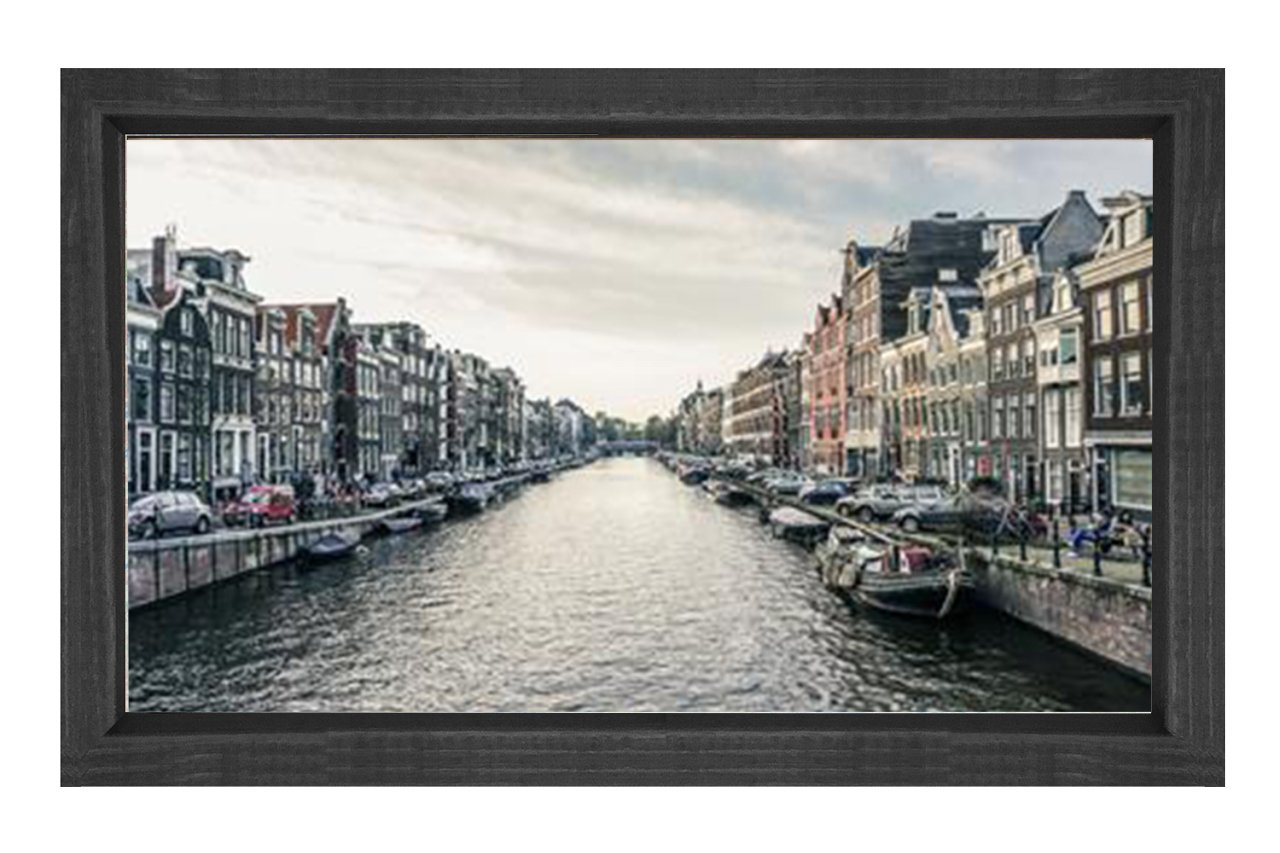 Amsterdam ve Amstel Irmağı Tablosu Siyah Ahşap - 40x60