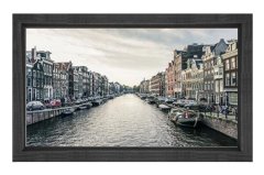 Amsterdam ve Amstel Irmağı Tablosu Siyah Ahşap - 40x60