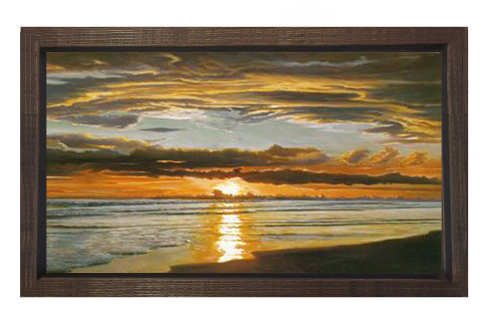 Gün Batımı  Denizi Tablosu Kahverengi Ahşap - 100x150