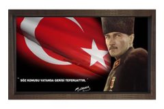 Atatürk Askeri Üniforma Tablosu Kahverengi Ahşap Çerçeve - 70x100