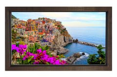Renkli Evler ve Deniz  Tablosu Kahverengi Ahşap - 100x150