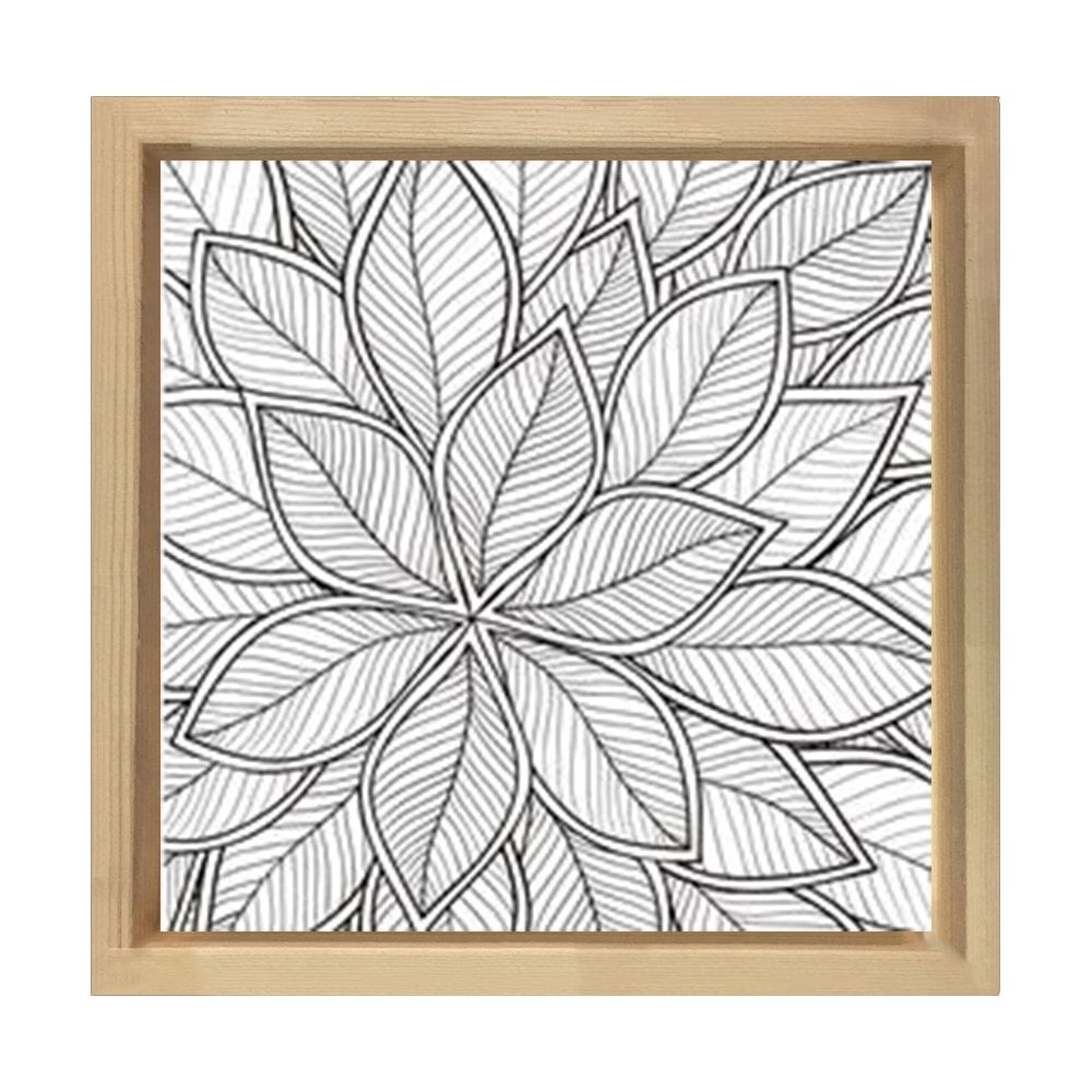 Çiçekli Desen Boyama Tablo Tablosu Naturel Ahşap Çerçeve - 60x60
