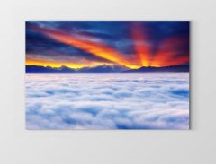 Işıklı Gökyüzü Dağ Manzarası Tablosu Çerçevesiz - 100x200