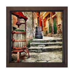 Taşlı Yol Tablosu Kahverengi Ahşap Çerçeve - 80x80