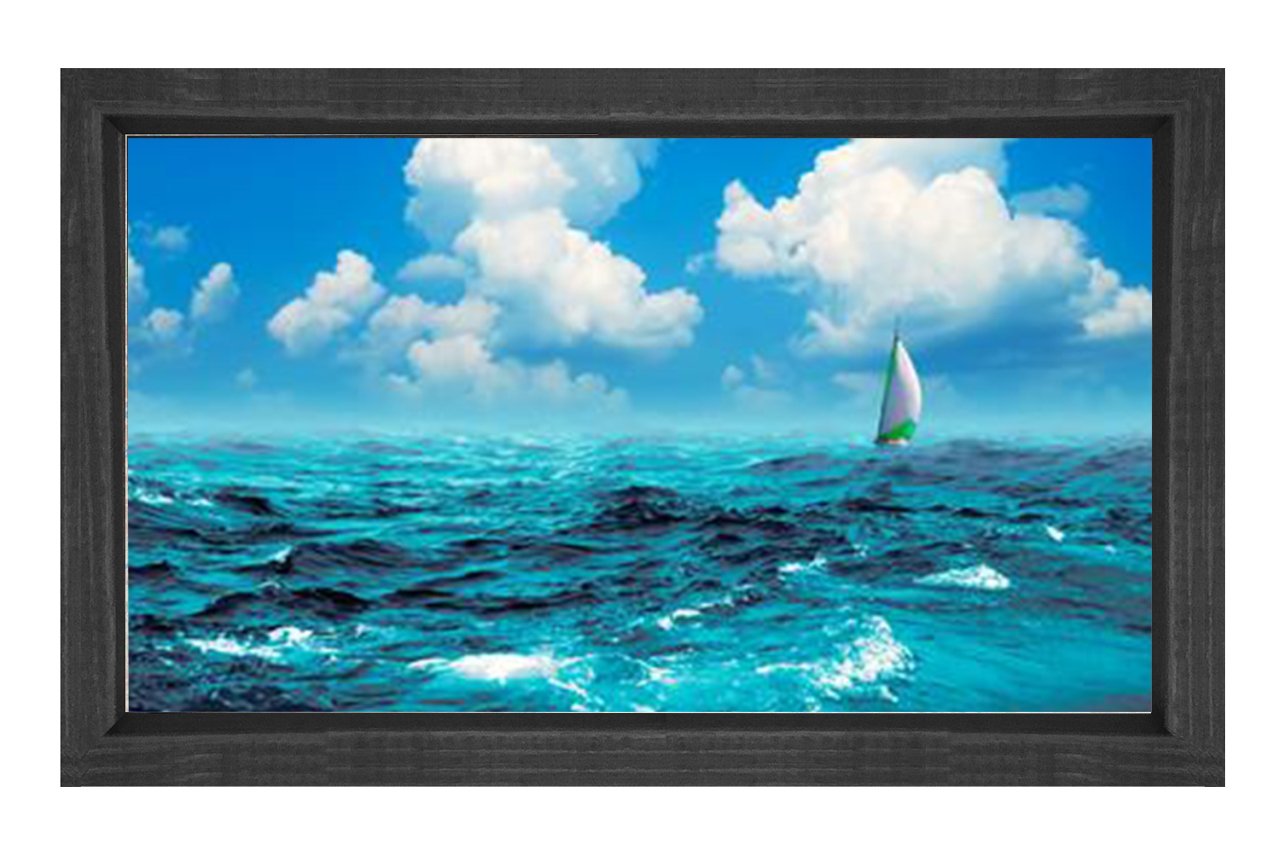 Berrak Deniz Yelkenli Tablosu Siyah Ahşap Çerçeve - 100x150