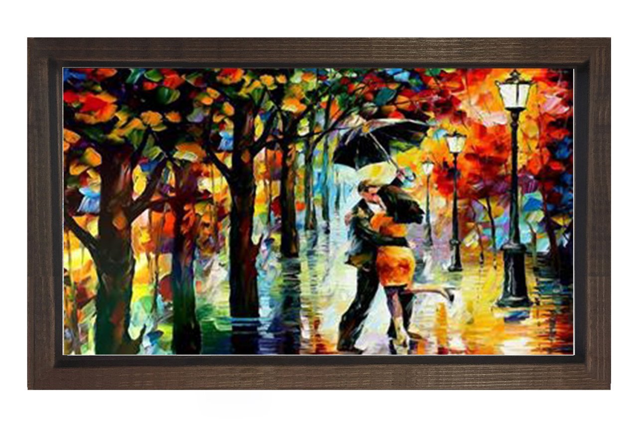Yağmur Ve Romantizim Tablosu Kahverengi Ahşap - 45x30