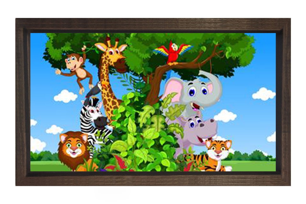 Mutlu Hayvanlar Ağacı Tablosu Kahverengi Ahşap Çerçeve - 100x150