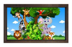 Mutlu Hayvanlar Ağacı Tablosu Kahverengi Ahşap Çerçeve - 100x150