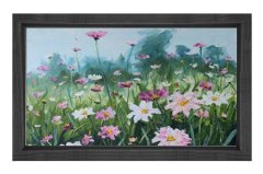 Pembe Beyaz Çiçekler Tablosu Siyah Ahşap - 100x150