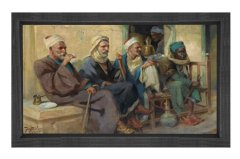 Osmanlı Kahvehanesi Tablosu Siyah Ahşap Çerçeve - 100x200