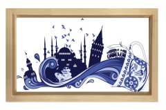 İstanbul Vektörel Tablosu Naturel Ahşap Çerçeve - 50x90