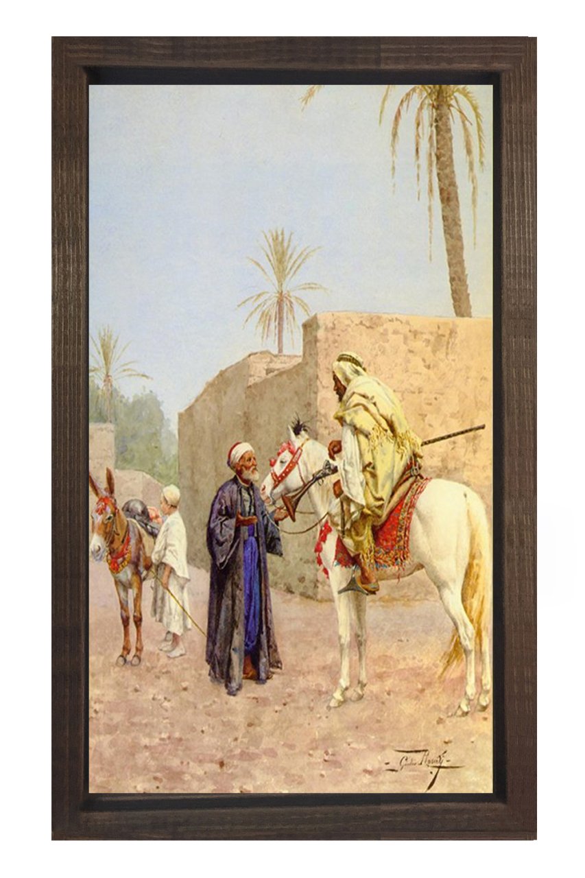 Adam ve Asker Tablosu Kahverengi Ahşap Çerçeve - 45x30