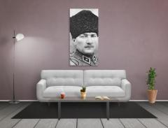 Atatürk-Siyah Beyaz Tablosu Siyah Ahşap - 100x150
