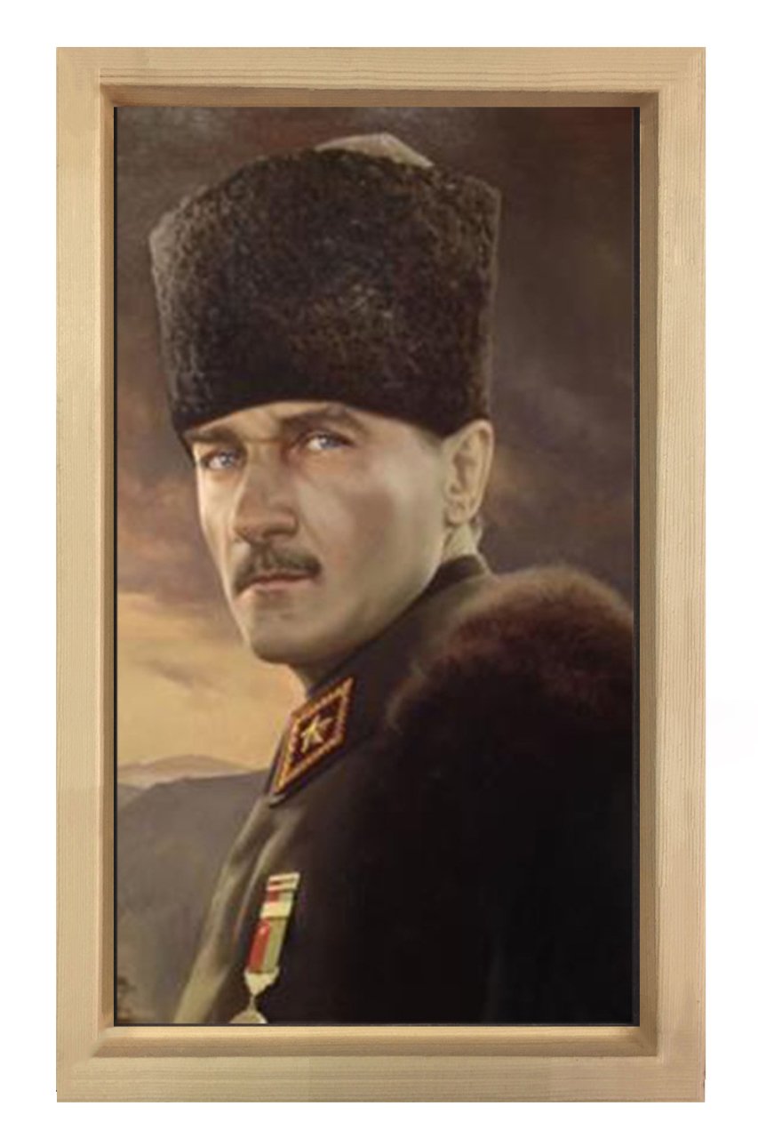 Atatürk Portre Tablosu Naturel Ahşap - 45x30