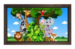 Mutlu Hayvanlar Ağacı Tablosu Kahverengi Ahşap Çerçeve - 40x60
