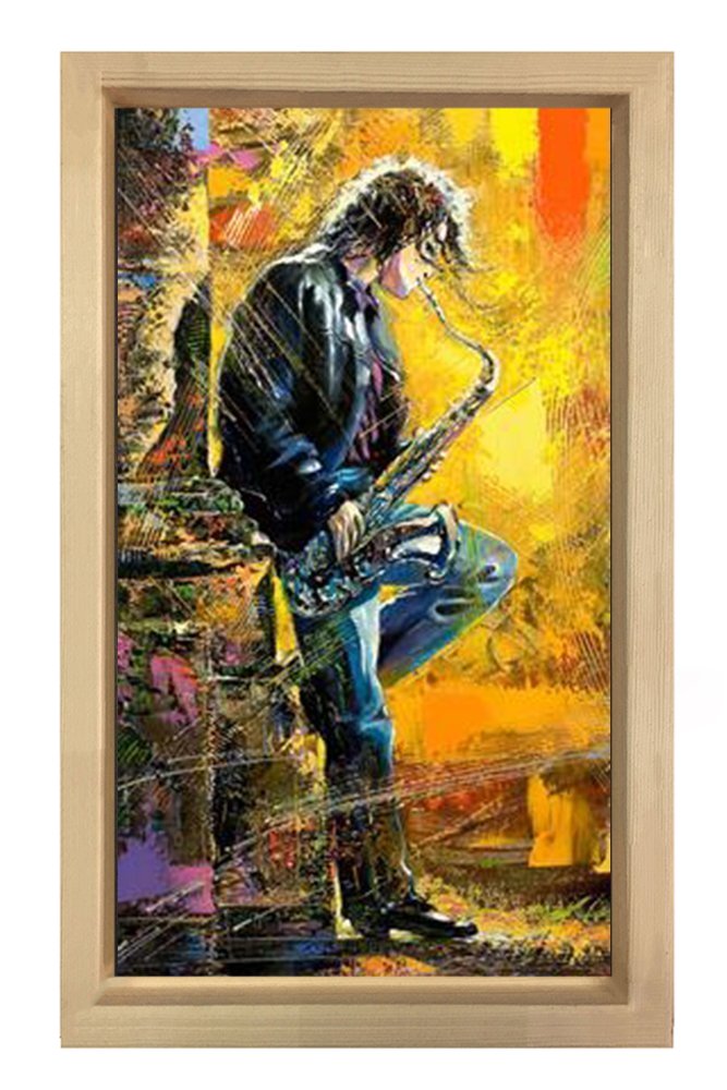 Genç Müzisyen Tablosu Naturel Ahşap Çerçeve - 100x200