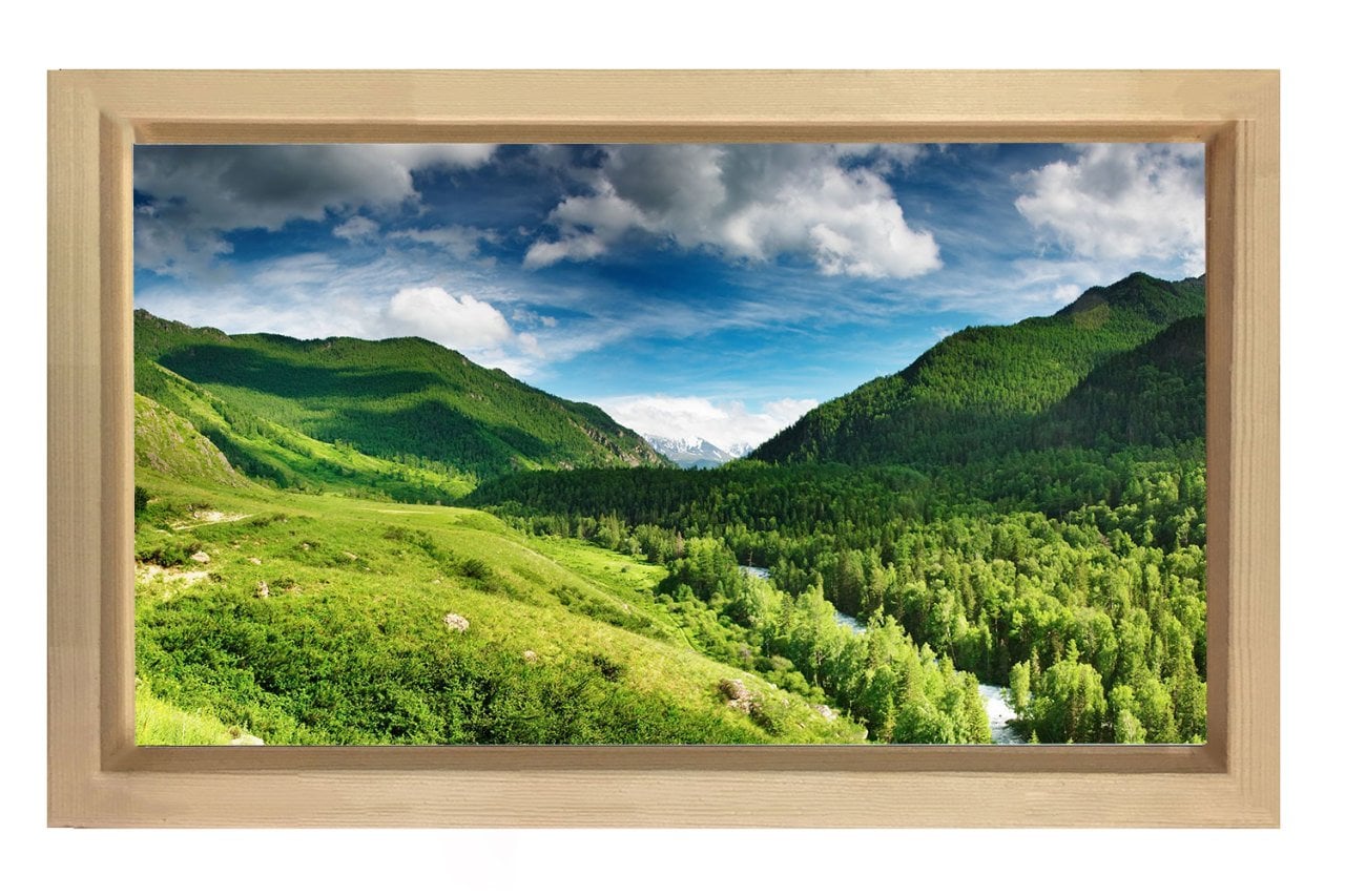 Gökyüzü Ve Yeşil Orman Tablosu Naturel Ahşap - 45x30