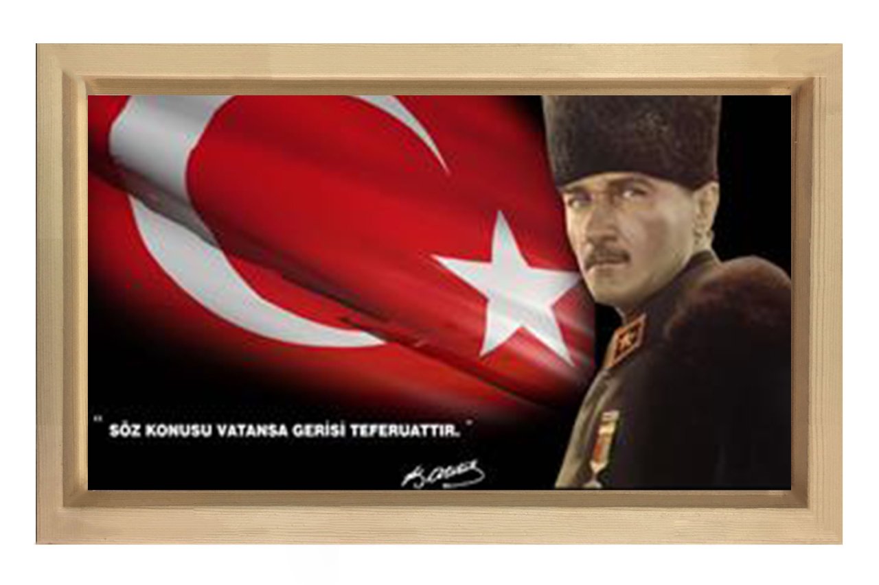 Atatürk Askeri Üniforma Tablosu Naturel Ahşap Çerçeve - 50x90