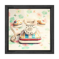 Vintage Eski Telefon Tablosu Siyah Ahşap Çerçeve - 40x40