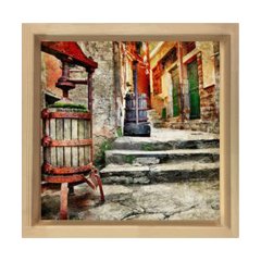 Taşlı Yol Tablosu Naturel Ahşap Çerçeve - 60x60