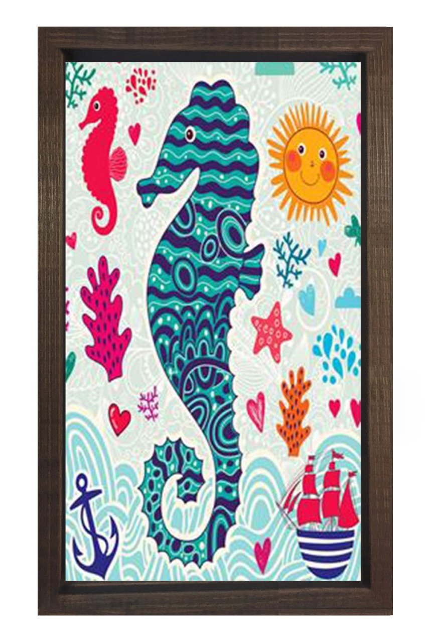 Deniz Atı Tablosu Kahverengi Ahşap Çerçeve - 45x30