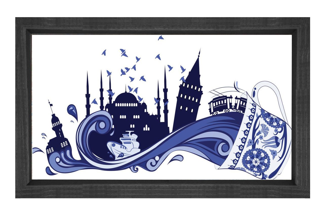 İstanbul Vektörel Tablosu Siyah Ahşap Çerçeve - 40x60