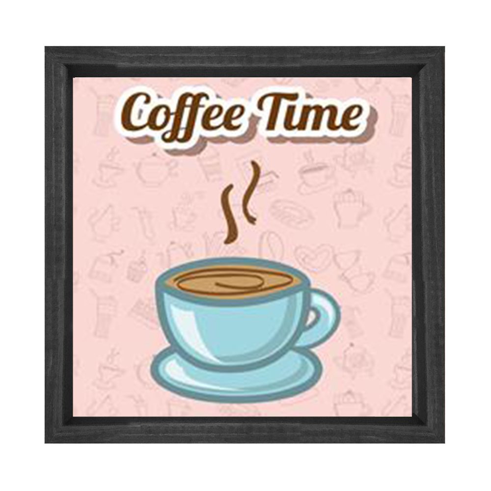 Kahve Zamanı Coffee Time Tablosu Siyah Ahşap Çerçeve - 80x80