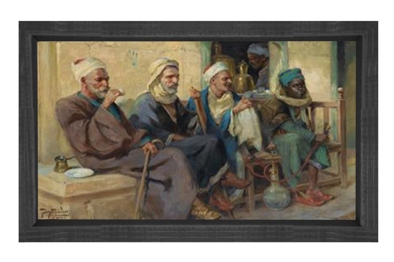 Osmanlı Kahvehanesi Tablosu Siyah Ahşap Çerçeve - 70x100