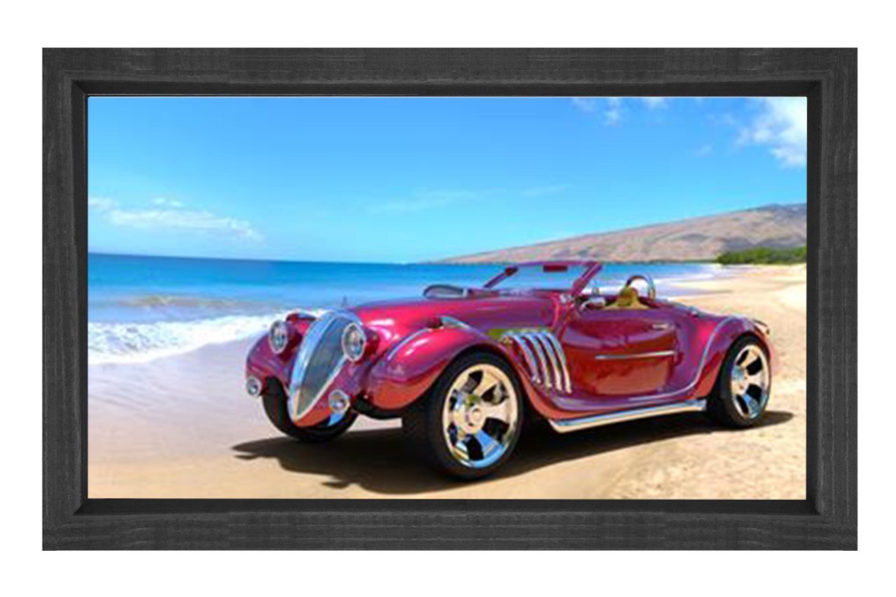 Kırmızı Klasik Araba Tablosu Siyah Ahşap - 50x90