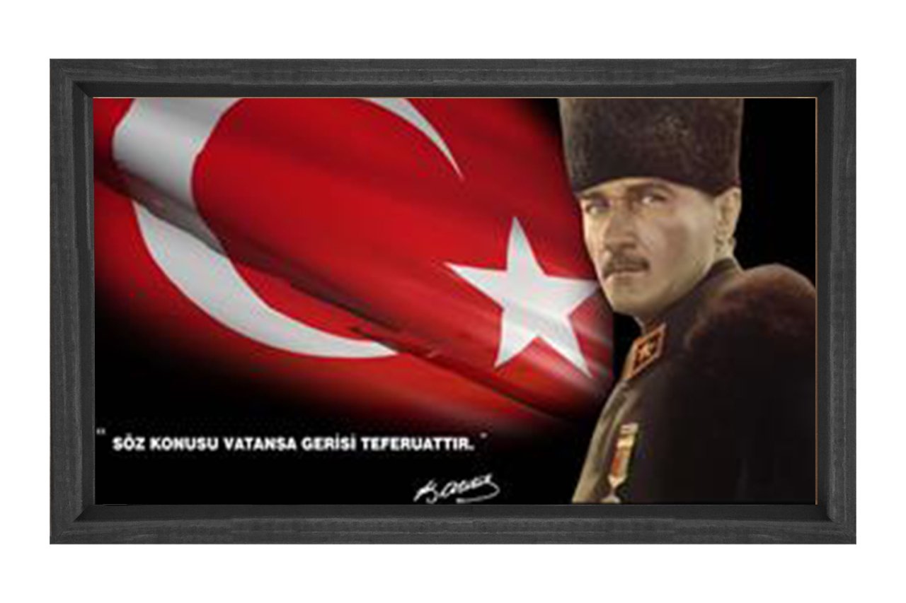 Atatürk Askeri Üniforma Tablosu Siyah Ahşap Çerçeve - 100x200