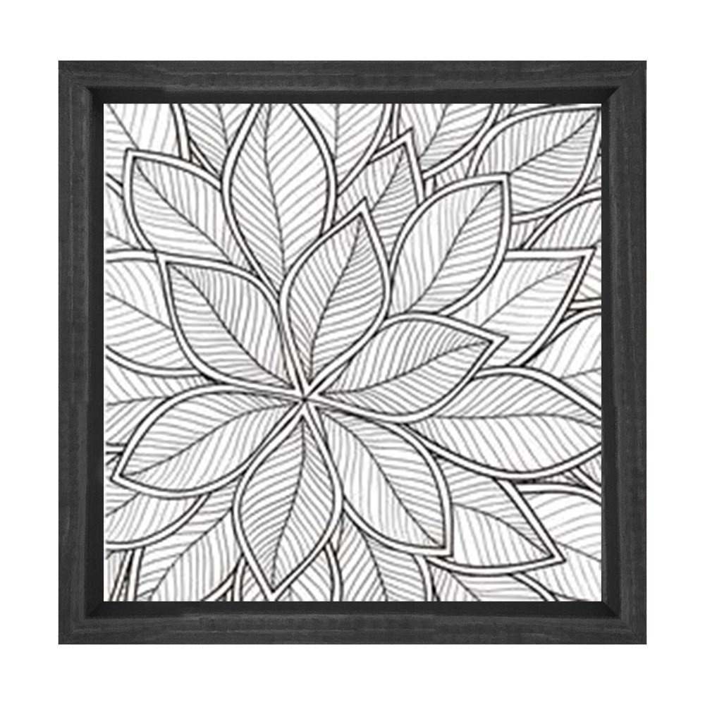 Çiçekli Desen Boyama Tablo Tablosu Siyah Ahşap Çerçeve - 80x80