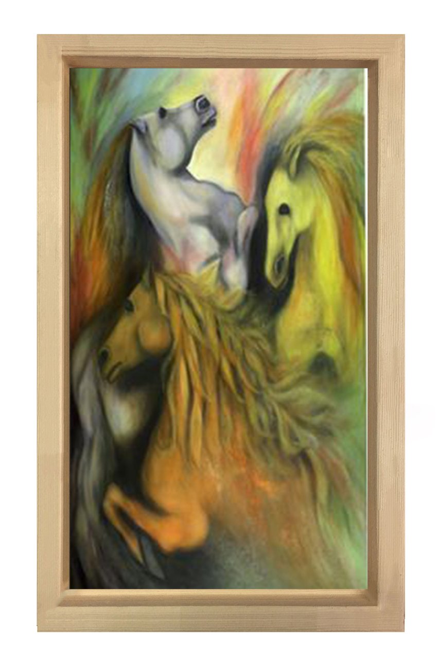Sanatsal Atlar Tablosu Naturel Ahşap Çerçeve - 40x60