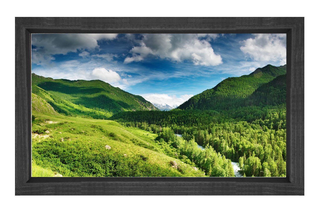 Gökyüzü Ve Yeşil Orman Tablosu Siyah Ahşap - 40x60