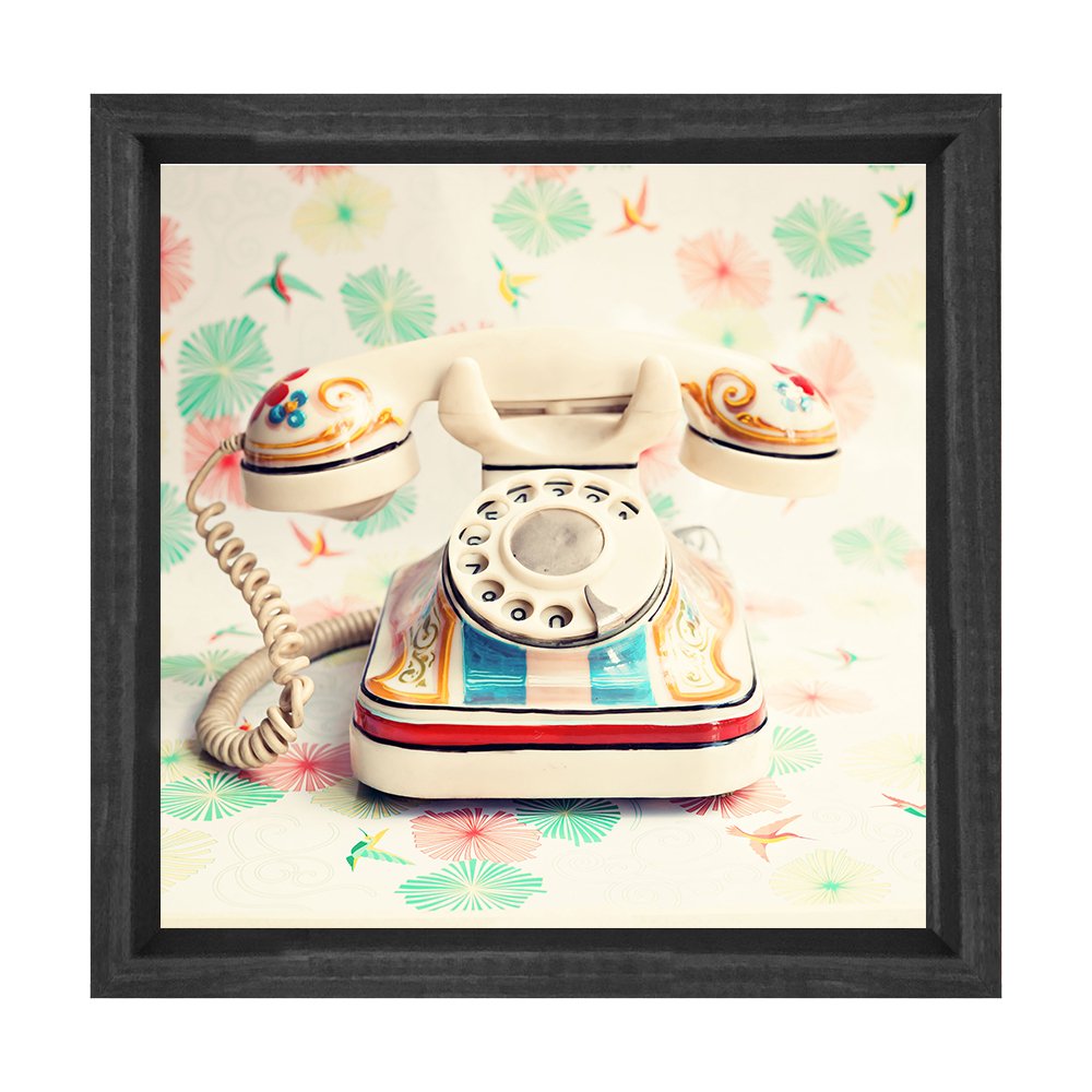 Vintage Eski Telefon Tablosu Siyah Ahşap Çerçeve - 90x90
