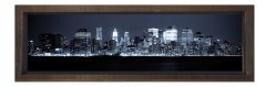 Gece Şehir Gökdelen Tablosu Kahverengi Ahşap Çerçeve - 120x40