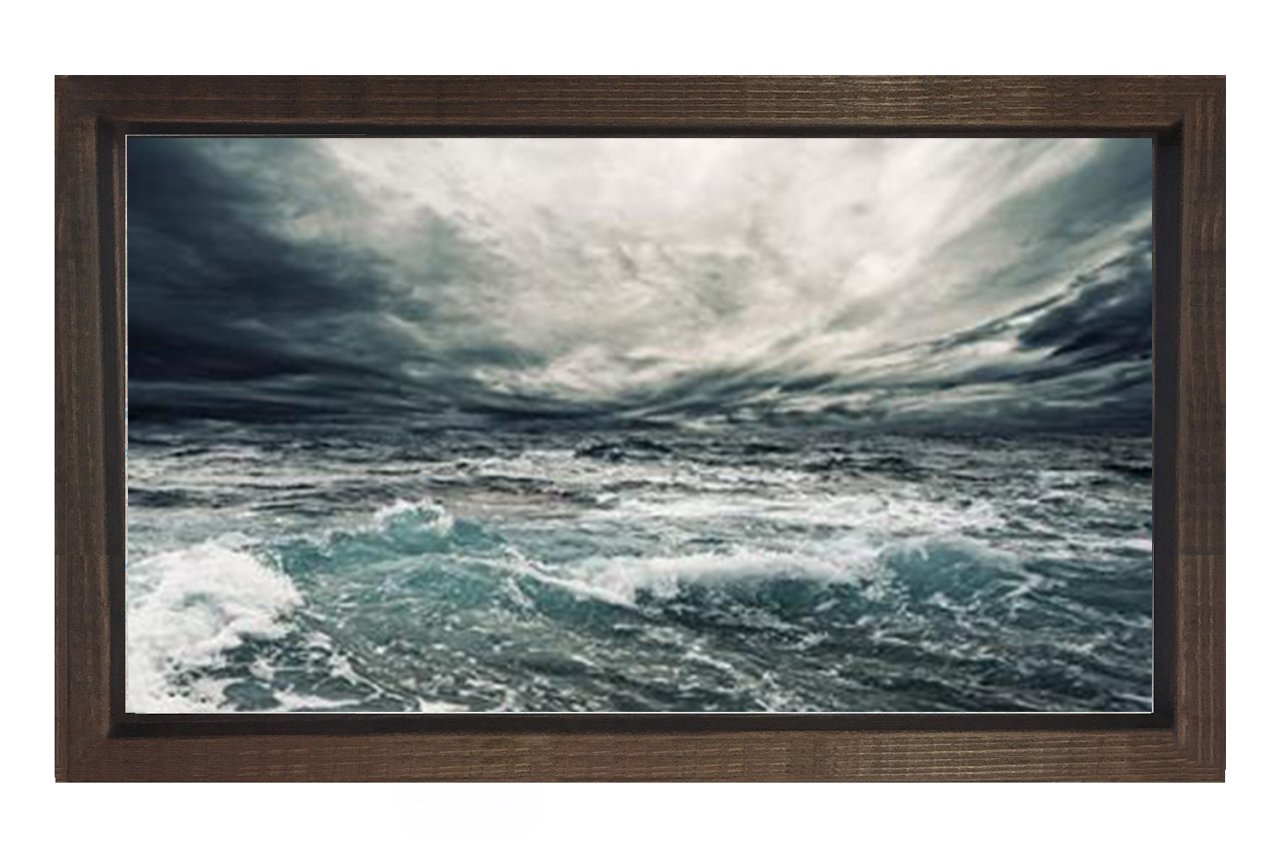 Fırtınalı Deniz Tablosu Kahverengi Ahşap Çerçeve - 50x90
