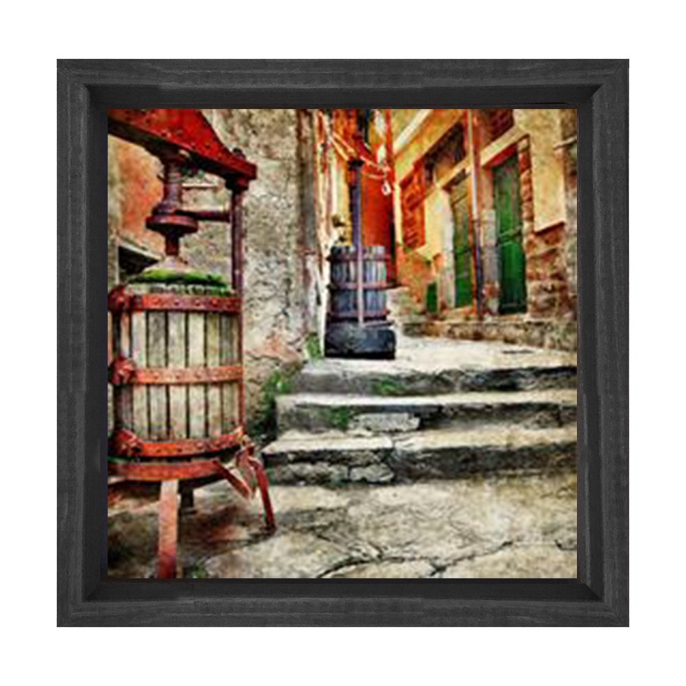 Taşlı Yol Tablosu Siyah Ahşap Çerçeve - 40x40