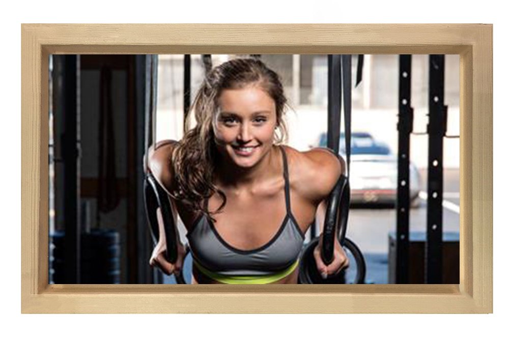 Fitness Yapan Kadın Tablosu Naturel Ahşap Çerçeve - 100x150