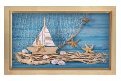 Yelken Yıldız Tablosu Naturel Ahşap Çerçeve - 45x30