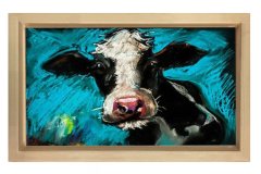İnek Tablosu Naturel Ahşap - 50x70