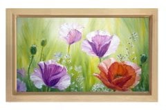 Kırmızı Mor Çiçekleri Tablosu Naturel Ahşap Çerçeve - 50x90