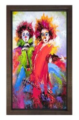 Mutsuz Paylaçolar Tablosu Kahverengi Ahşap Çerçeve - 40x60